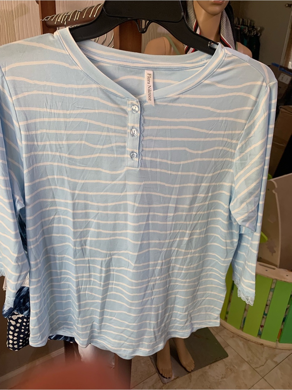 Flora Nikrooz Light Blue and White Striped Henley